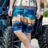 Male Beach Shorts Elastic Waist Pants with Coconut Tree Printed Leisure Vacation Wear blue 4XL