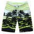 Male Beach Shorts Quick Dry Pants with Strips and Coconut Tree Printed Vacation Wear yellow L