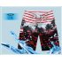 Male Beach Shorts Quick Dry Pants with Strips and Coconut Tree Printed Vacation Wear red L
