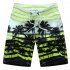 Male Beach Shorts Quick Dry Pants with Strips and Coconut Tree Printed Vacation Wear red M