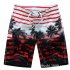 Male Beach Shorts Quick Dry Pants with Strips and Coconut Tree Printed Vacation Wear red 4XL