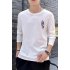 Male Casual Shirt of Long Sleeves and Round Neck Slim Top Pullover with Cartoon Pattern Decorated black M