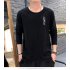 Male Casual Shirt of Long Sleeves and Round Neck Slim Top Pullover with Cartoon Pattern Decorated black XXXL