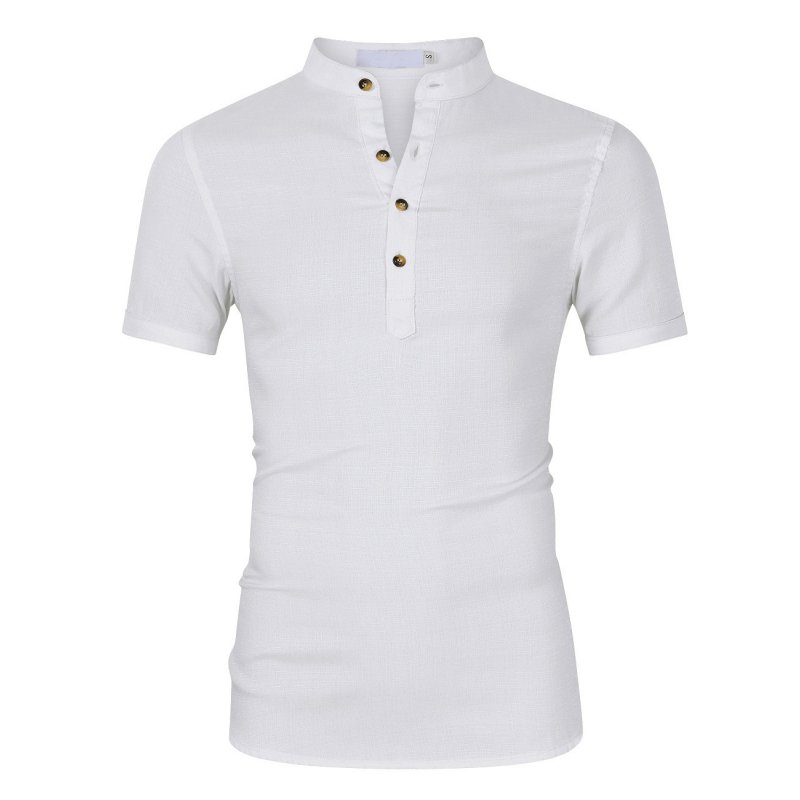 Male Casual Short-sleeve Linen Shirt Stylish T-Shirt Tops Birthday Festival Gift