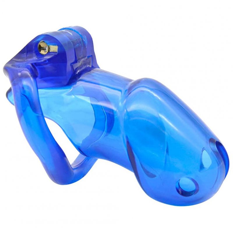 Male Chastity Cage with 2 Brass Locks Adjustable Silicone Cock Cage with 4 Rings for Male Penis Exercise  blue