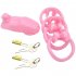Male Chastity Cage with 2 Brass Locks Adjustable Silicone Cock Cage with 4 Rings for Male Penis Exercise  Pink