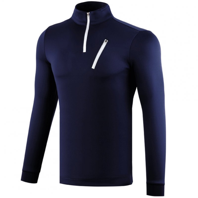 Male Golf Autumn Winter Clothes Stand Collar Long Sleeve T-shirt Windproof Warm Suit YF213 navy blue_XL