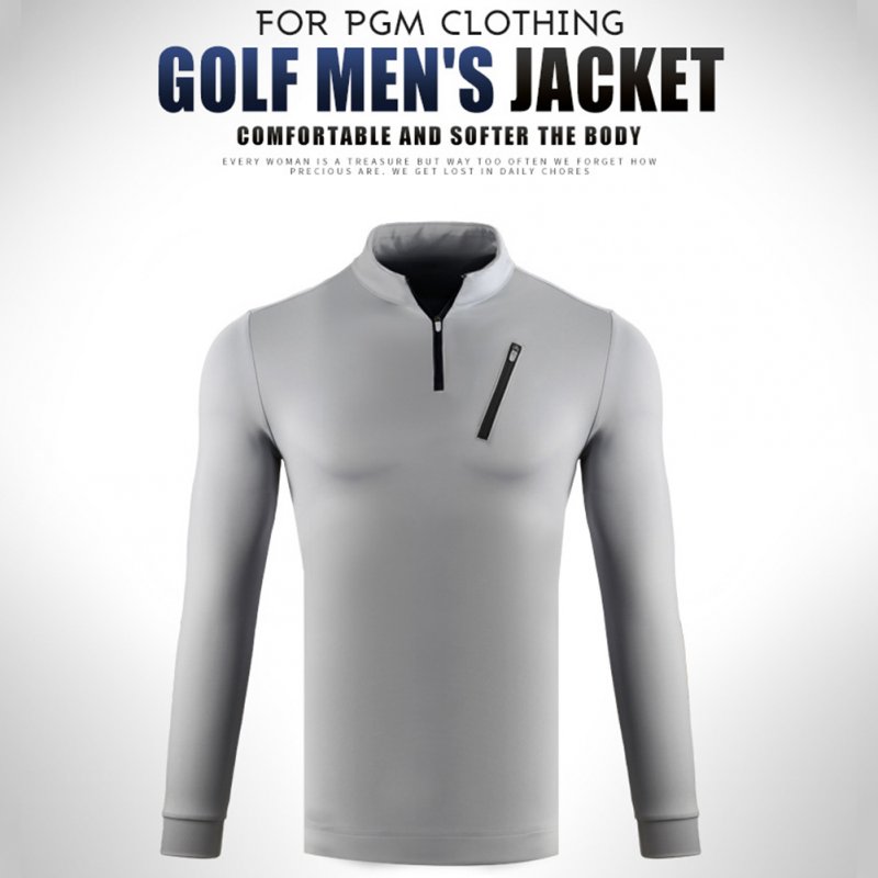 Male Golf Autumn Winter Clothes Stand Collar Long Sleeve T-shirt Windproof Warm Suit YF213 gray_XL