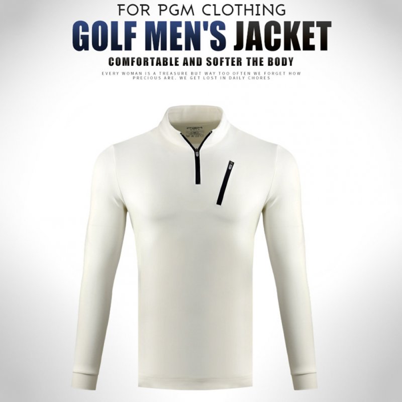Male Golf Autumn Winter Clothes Stand Collar Long Sleeve T-shirt Windproof Warm Suit YF213 white_XL