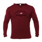 Male Hoodie with Letters Printed Long Sleeves Top Leisure Pullover Slim Sports Wear Red wine L