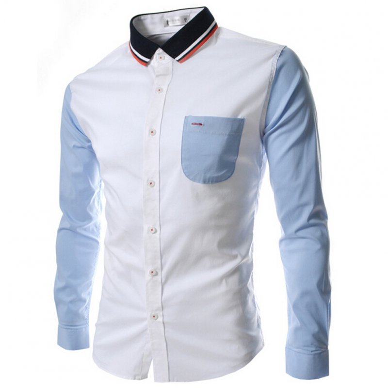 Male Leisure Shirt Long Sleeves and Turn Down Collar Top Single-breasted Cardigan white_XXL