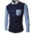 Male Leisure Shirt Long Sleeves and Turn Down Collar Top Single breasted Cardigan Navy L