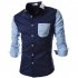 Male Leisure Shirt Long Sleeves and Turn Down Collar Top Single breasted Cardigan Navy L