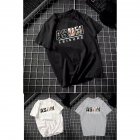 Male Leisure Top with Letters Decorated Short Sleeves and Round Neck Shirt Casual Pullover for Man ASDM black 3XL