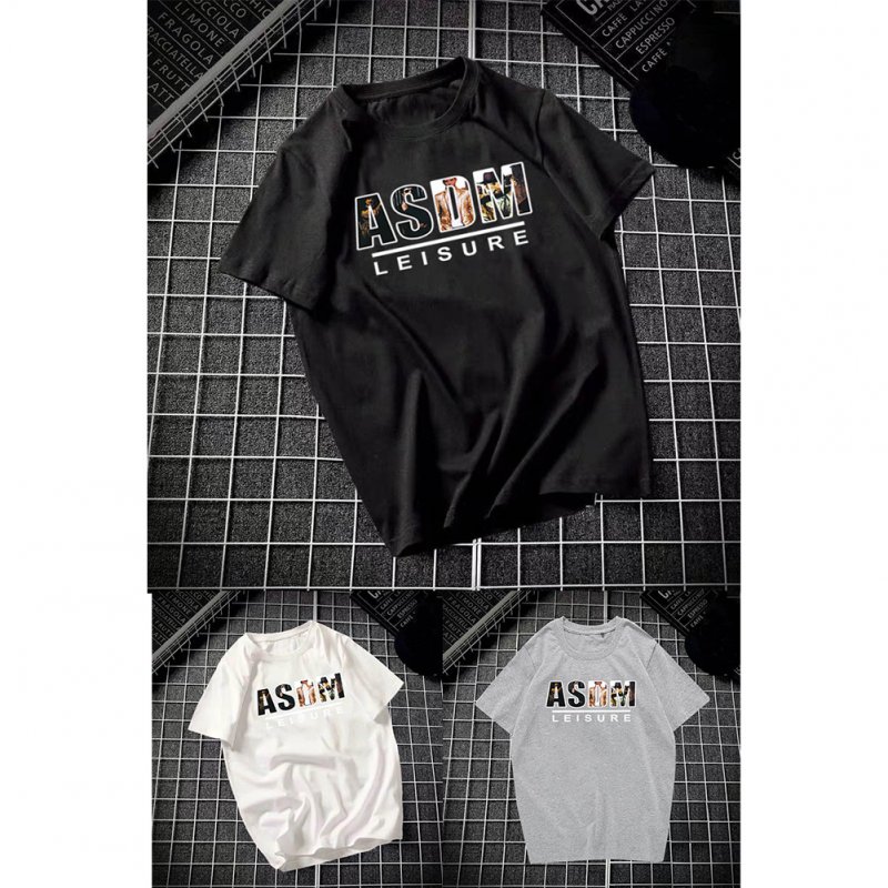 Male Leisure Top with Letters Decorated Short Sleeves and Round Neck Shirt Casual Pullover for Man ASDM black_3XL