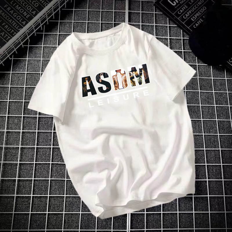 Male Leisure Top with Letters Decorated Short Sleeves and Round Neck Shirt Casual Pullover for Man ASDM white_3XL