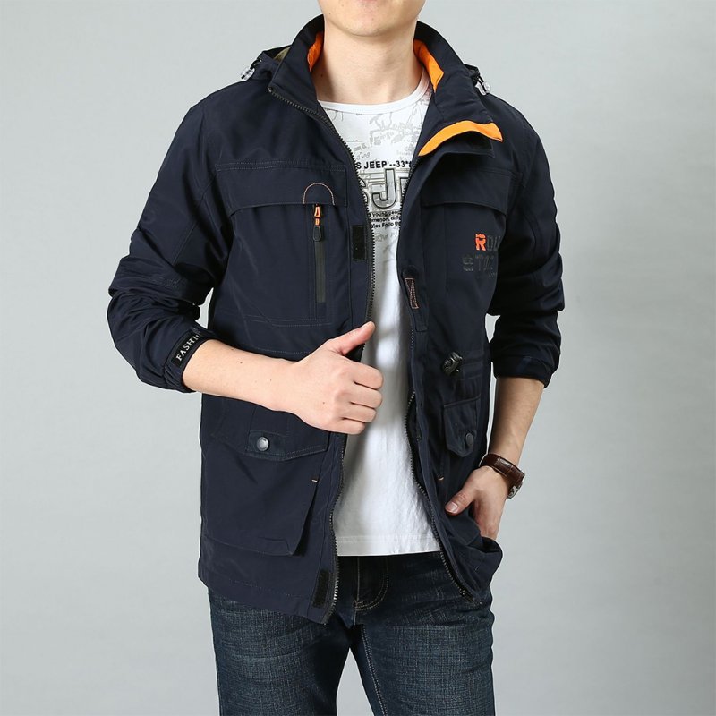 Male Long Sleeves Zippered Sports Wear Casual Hooded Cardigan Outwear Cycling Skiing  sapphire_M