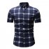 Male Plaid Printed Leisure Shirt of Short Sleeves and Turn down Top Cardigan Slim Costume Red lattice XL