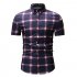 Male Plaid Printed Leisure Shirt of Short Sleeves and Turn down Top Cardigan Slim Costume Red lattice XL