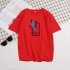Male Short Sleeves Shirt Feathers Printed Top Pure Cotton Leisure Pullover 634 red M
