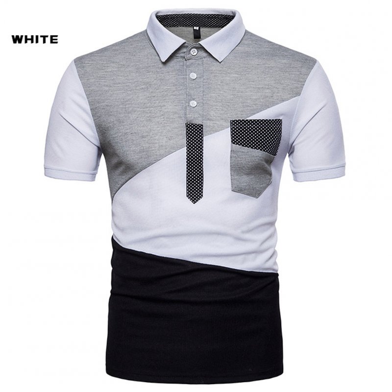 Male Short Sleeves and Turn-Down Collar Pullover Contrast Color Top Polo Shirt white_XL