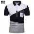 Male Short Sleeves and Turn Down Collar Pullover Contrast Color Top Polo Shirt light grey S