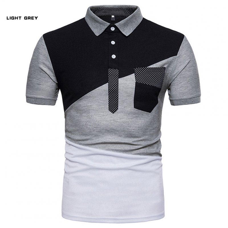 Male Short Sleeves and Turn-Down Collar Pullover Contrast Color Top Polo Shirt light grey_S