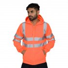 Male Sports Jacket Zippered Velvet Hoodie Casual Outwear with Strips Decorated Orange M