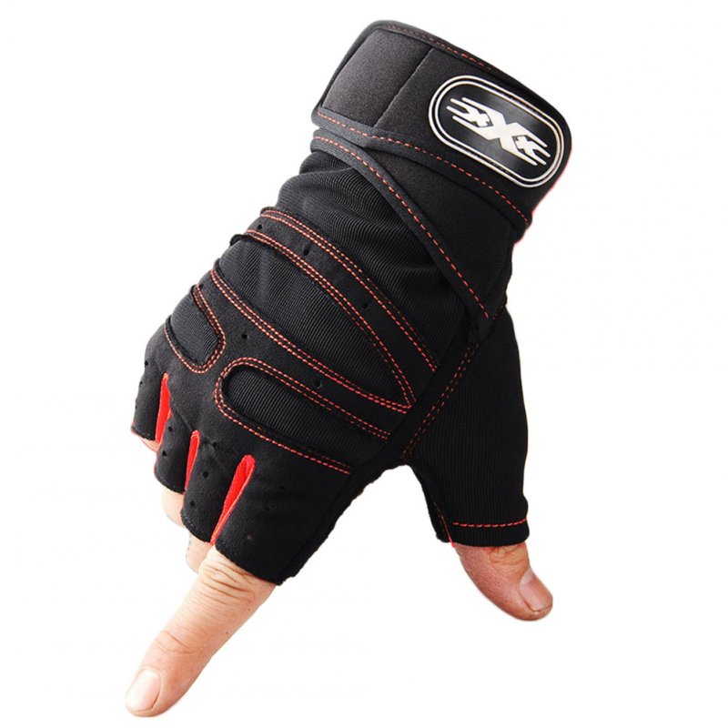 Man Anti-Skid Half Finger Gloves Comfortable Breathable Sports Gloves for Outdoor Sports Cycling Weightlifting black with red_L