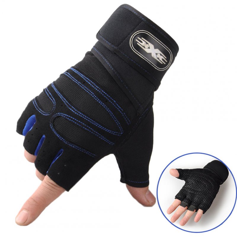Man Anti-Skid Half Finger Gloves Comfortable Breathable Sports Gloves for Outdoor Sports Cycling Weightlifting black with dark blue_M