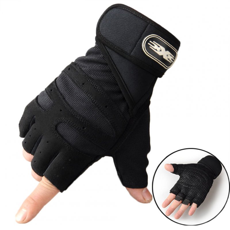 Man Anti-Skid Half Finger Gloves Comfortable Breathable Sports Gloves for Outdoor Sports Cycling Weightlifting black_XL