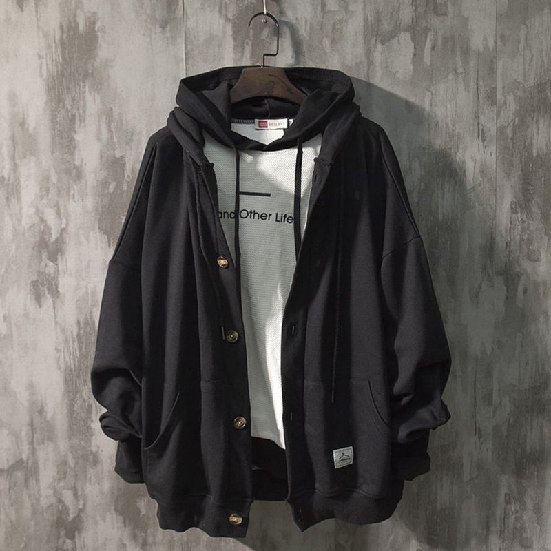 Man Fashion Autumn And Winter Warm Loose Hooded Sweater Coat Tops 563 black (spring)_M