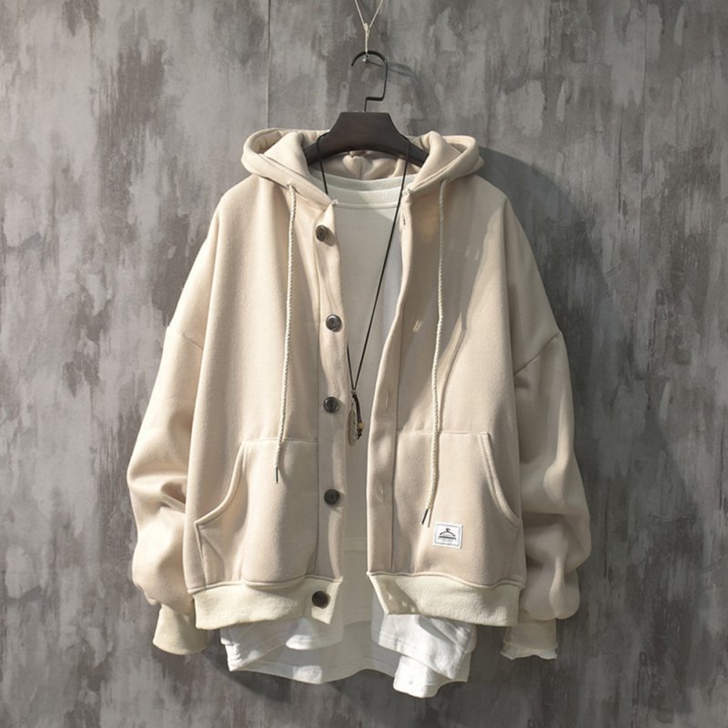 Man Fashion Autumn And Winter Warm Loose Hooded Sweater Coat Tops 563 apricot (winter plus velvet)_L