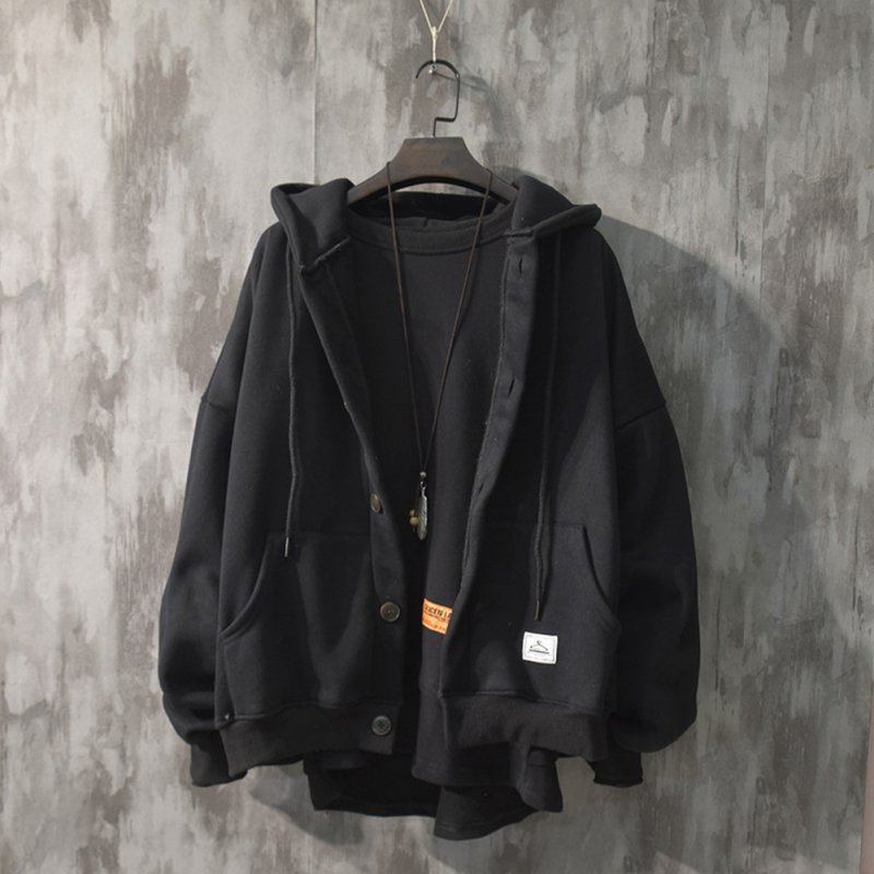 Man Fashion Autumn And Winter Warm Loose Hooded Sweater Coat Tops 563 black (winter plus velvet)_M