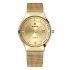 Man Fashionable Stainless Steel Band Calendar Waterproof Quartz Watch Gold shell gold dial