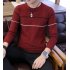 Man Long sleeves and Round Neck Top Slim Pullover Sweater with Strips Decorated Wine red XL