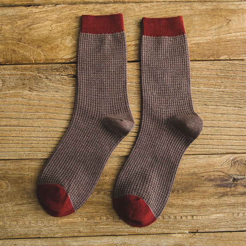 Man Mixed Colors Cotton Midium Length Business Casual Socks Brown_One size