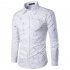 Man Single breasted Leisure Shirt Long Sleeves and Lapel Cardigan Top with Floral Printed white L