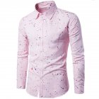 Man Single breasted Leisure Shirt Long Sleeves and Lapel Cardigan Top with Floral Printed Pink M