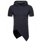 Man Stylish Short Sleeve Sweater Irregular Spliced Hooded Hip hop T Shirt Tops Coat