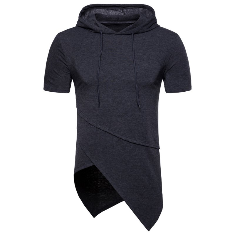 Man Stylish Short Sleeve Sweater Irregular Spliced Hooded Hip hop T-Shirt Tops Coat