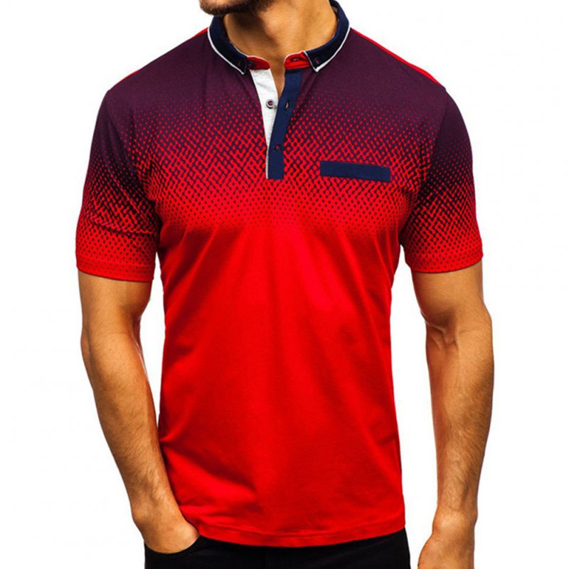 Man Summer 3D Printing Short Sleeves Lapel Polo Shirt  red_L