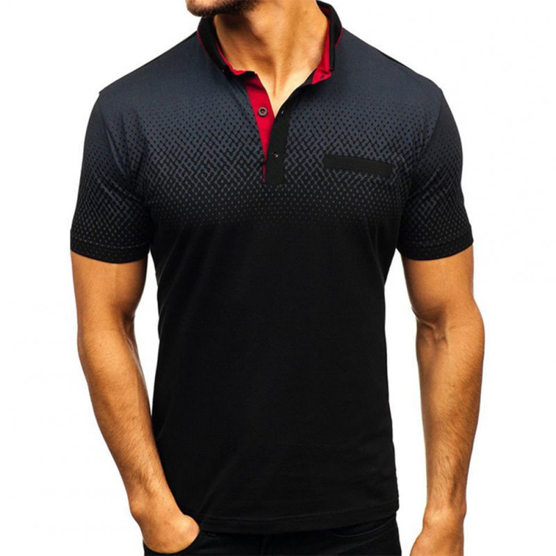 Man Summer 3D Printing Short Sleeves Lapel Polo Shirt  black_XXL