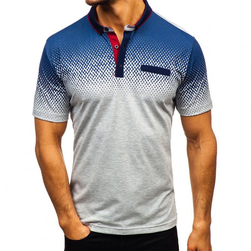 Man Summer 3D Printing Short Sleeves Lapel Polo Shirt  gray_XXXL