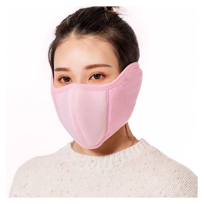 Man Women Winter Warm Polar Fleece Mouth Mask Ear Mask Respirator Earmuffs Pink_Free size