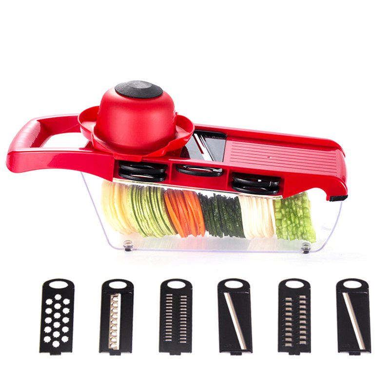 Mandoline Food Slicer, Stainless Steel Veggie Chopper, 6 Modes Safe Mandoline With 1 Parer Adjustable Vegetable Slicer, For Kitchen Grown-ups Beginners red