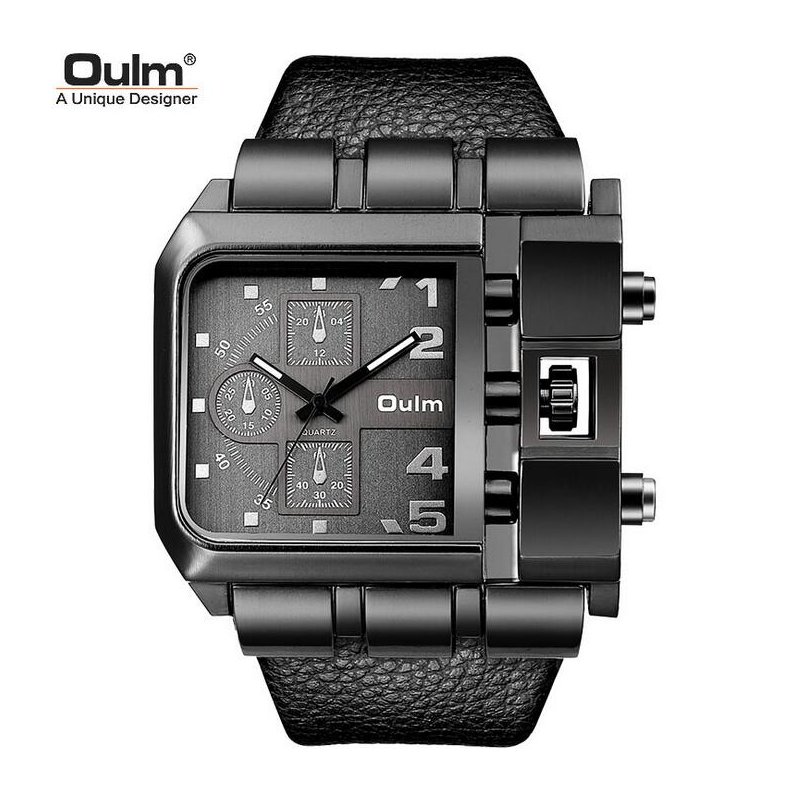 Men Casual Leather Band Square Dial Fashion Watch 