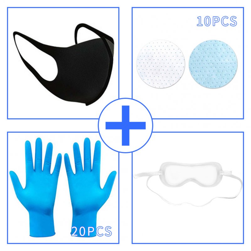 Mask + Filter + Goggles + Disposable Gloves Set Anti acteria Dustproof Protective Cover S_Mask + gasket * 10 + goggles * 1 + gloves * 20