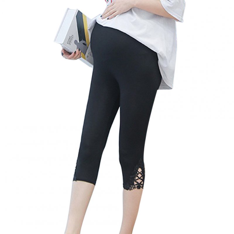 Maternity Leggings Modal Lace Adjustable Spring Summer Pregnant Women Trousers  black_L