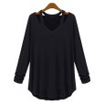 Casual V Neck Halter Long Sleeve Knit T Shirt